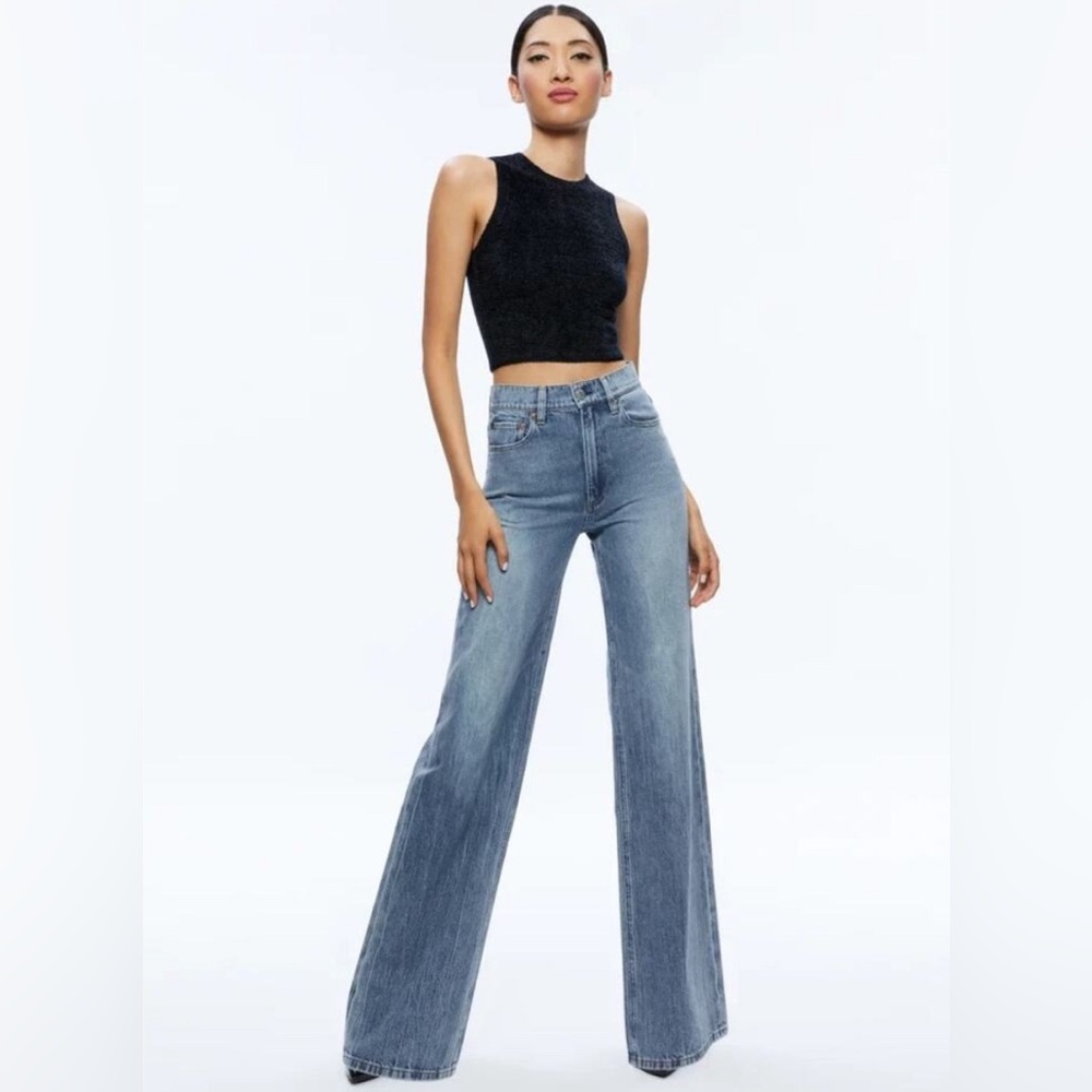 Alice + Olivia Weezy Full Length Jean Sadie Lt Vintage Blue Wide Leg 25